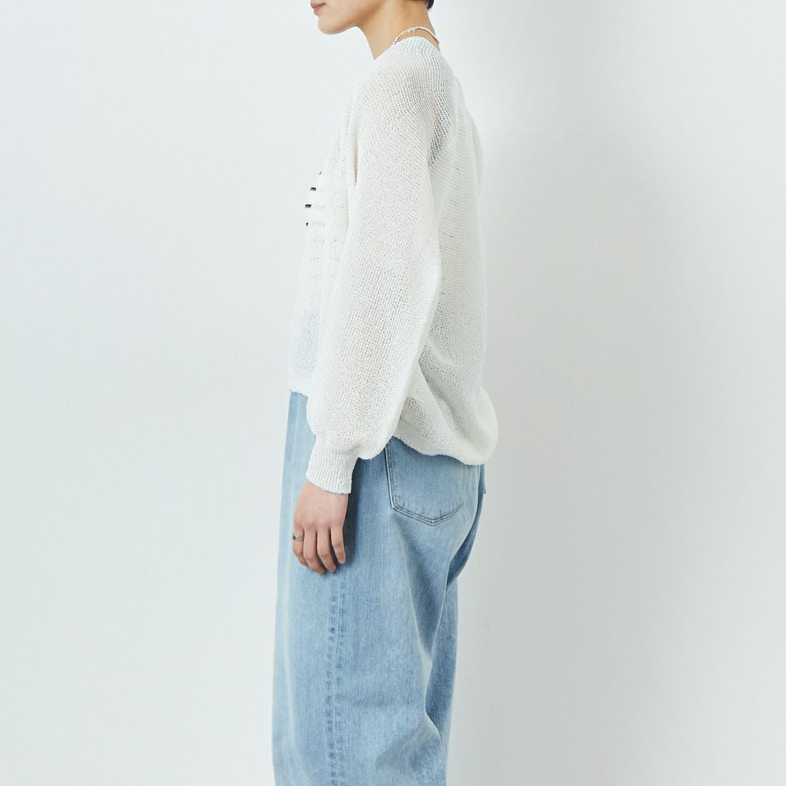 Jeans Factory Clothes [ジーンズファクトリークローズ] ホールガーメントカーディガン [113-2037] ｵﾌ &&モデル身長：160cm 着用サイズ：F&&