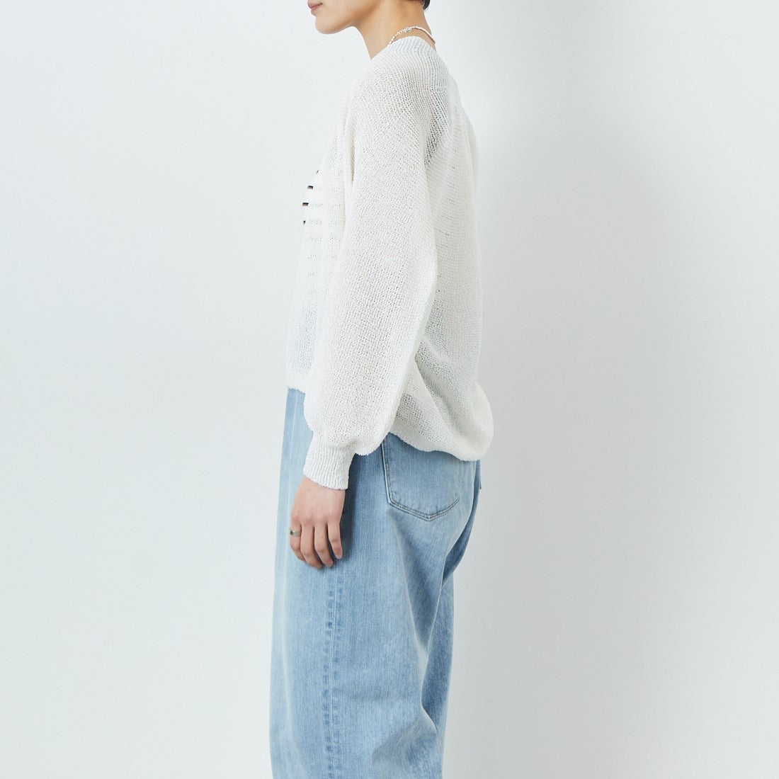 Jeans Factory Clothes [ジーンズファクトリークローズ] ホールガーメントカーディガン [113-2037] ｵﾌ &&モデル身長：160cm 着用サイズ：F&&