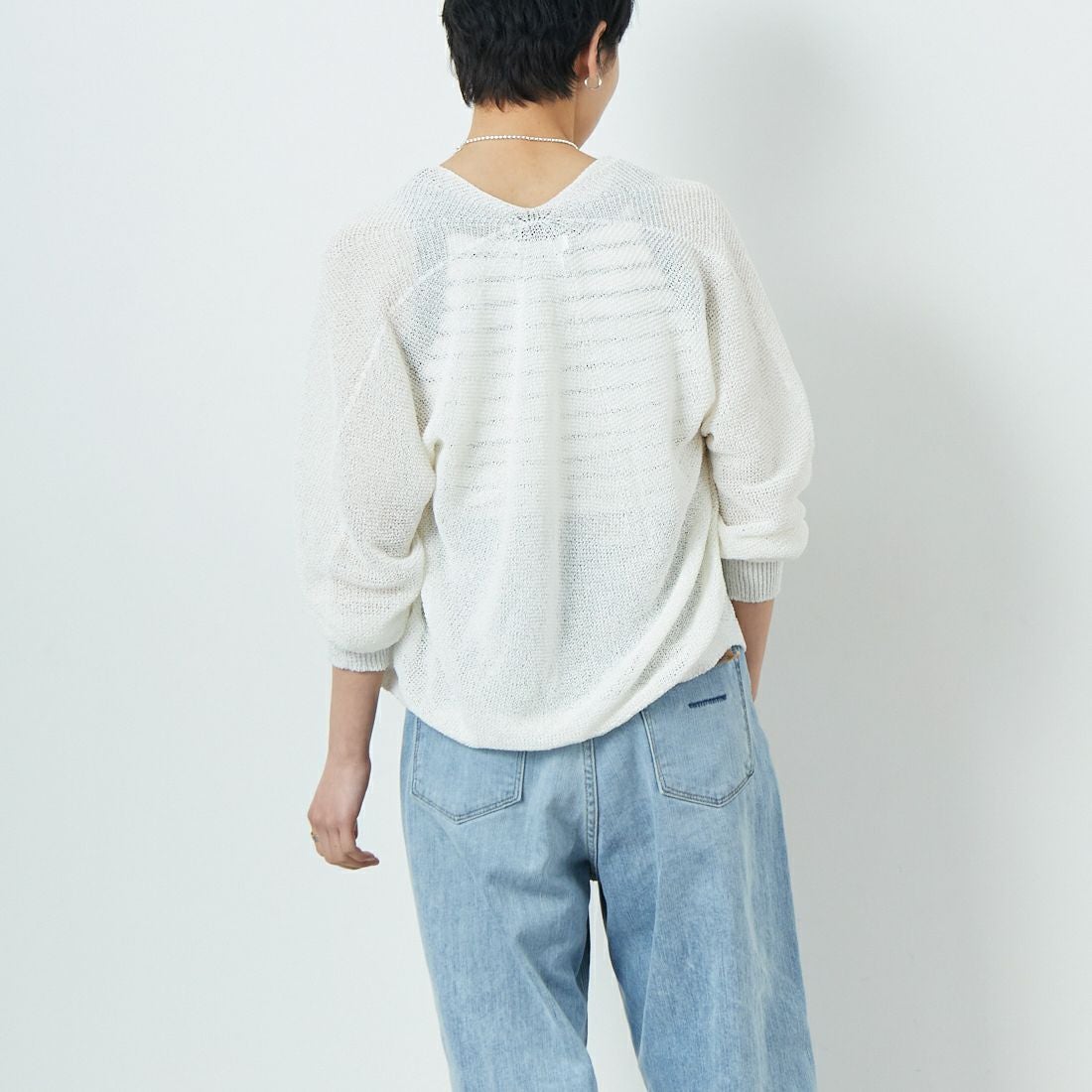 Jeans Factory Clothes [ジーンズファクトリークローズ] ホールガーメントカーディガン [113-2037] ｵﾌ &&モデル身長：160cm 着用サイズ：F&&