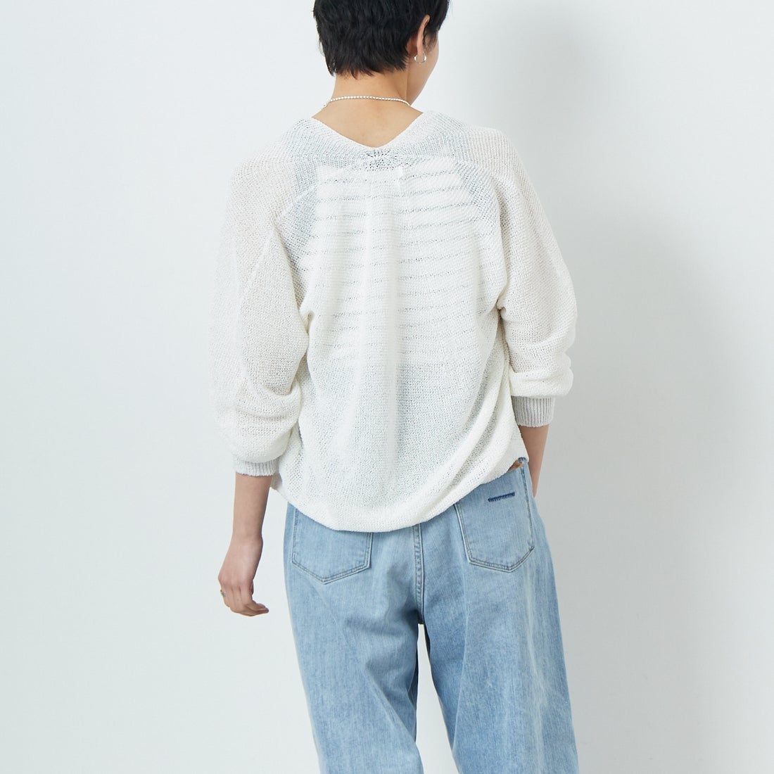 Jeans Factory Clothes [ジーンズファクトリークローズ] ホールガーメントカーディガン [113-2037] ｵﾌ &&モデル身長：160cm 着用サイズ：F&&