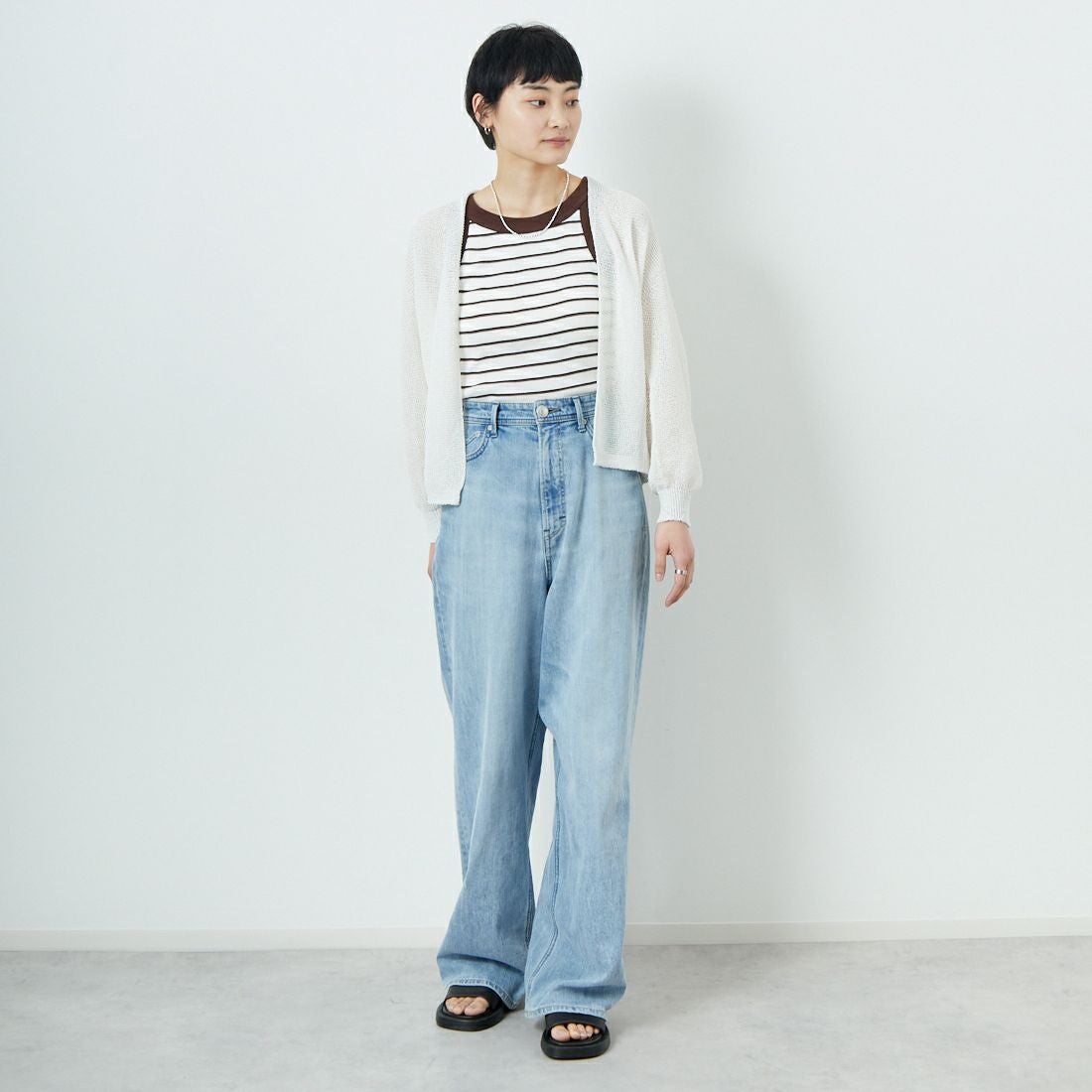 Jeans Factory Clothes [ジーンズファクトリークローズ] ホールガーメントカーディガン [113-2037] ｵﾌ &&モデル身長：160cm 着用サイズ：F&&