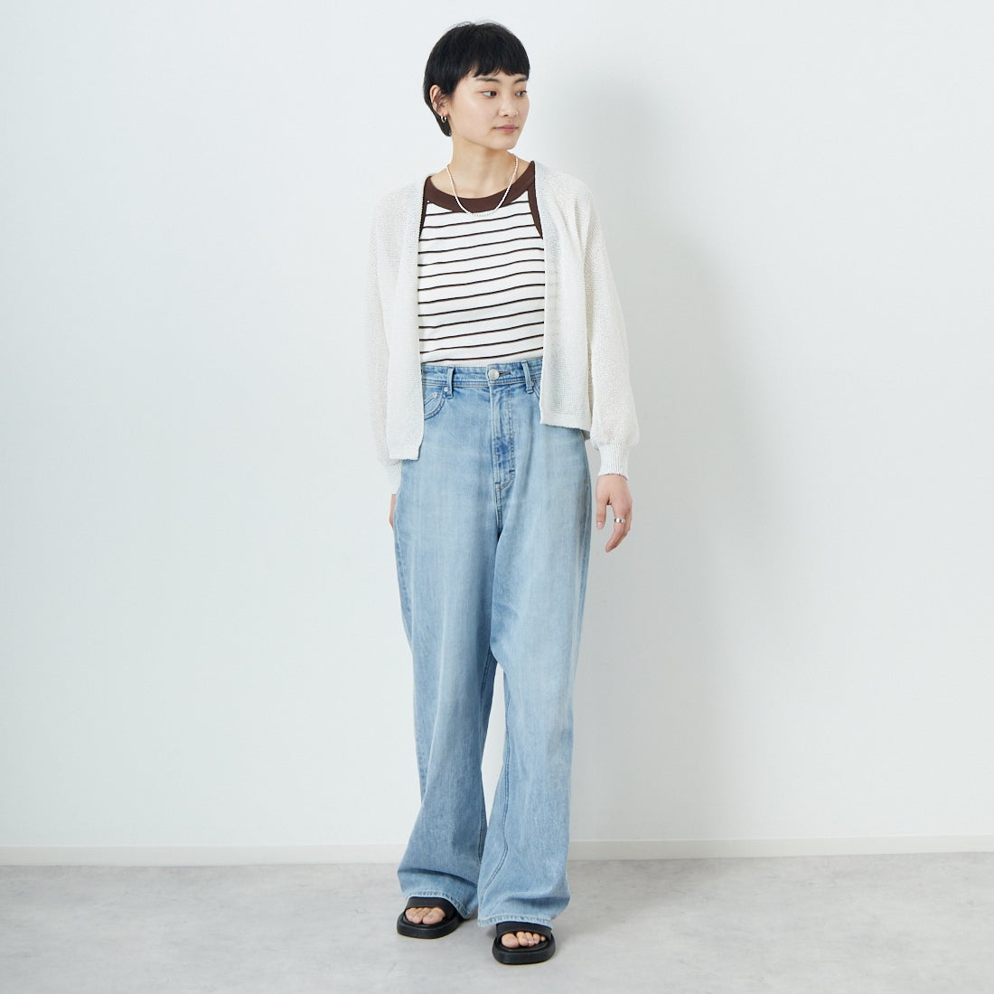 Jeans Factory Clothes [ジーンズファクトリークローズ] ホールガーメントカーディガン [113-2037] ｵﾌ &&モデル身長：160cm 着用サイズ：F&&