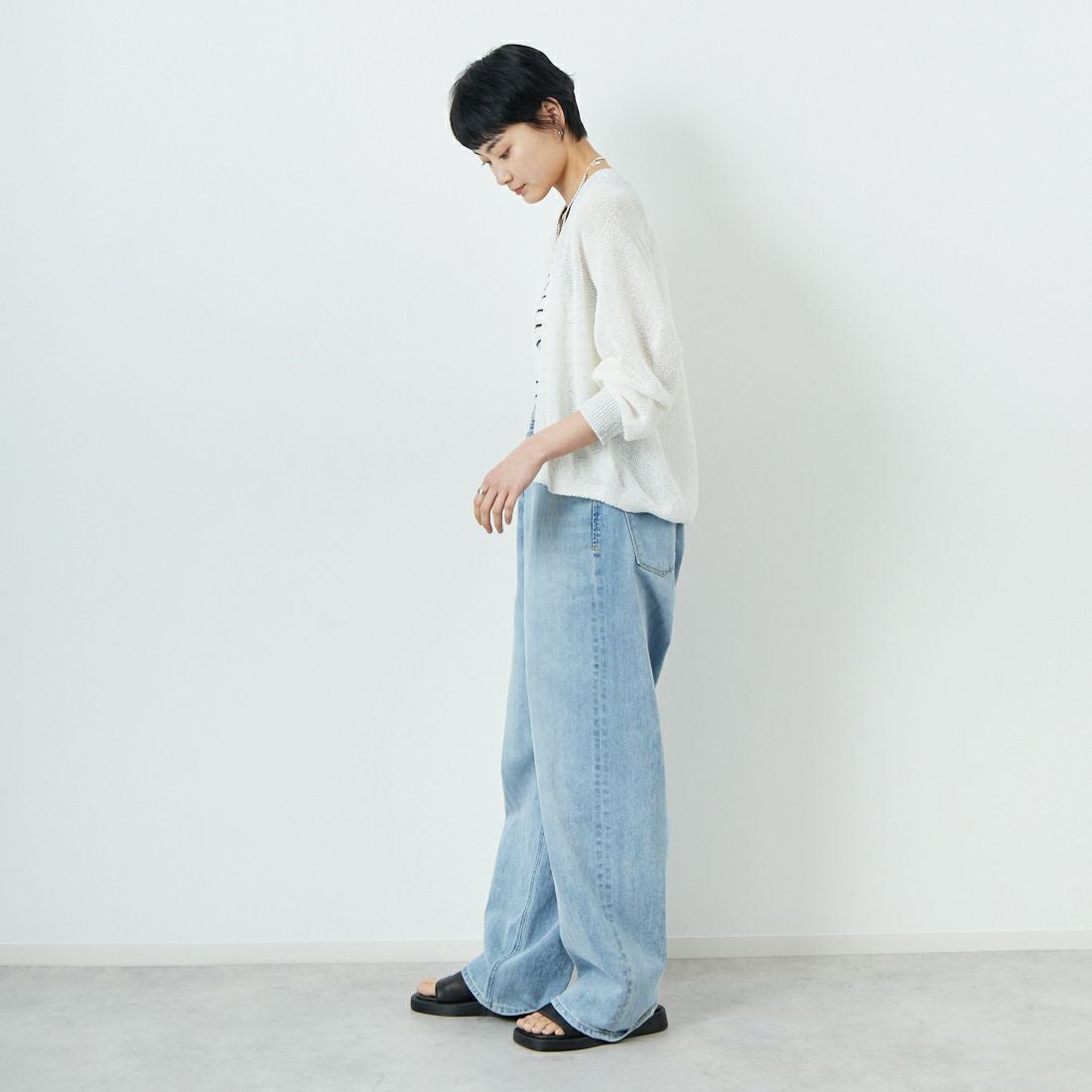 Jeans Factory Clothes [ジーンズファクトリークローズ] ホールガーメントカーディガン [113-2037] ｵﾌ &&モデル身長：160cm 着用サイズ：F&&