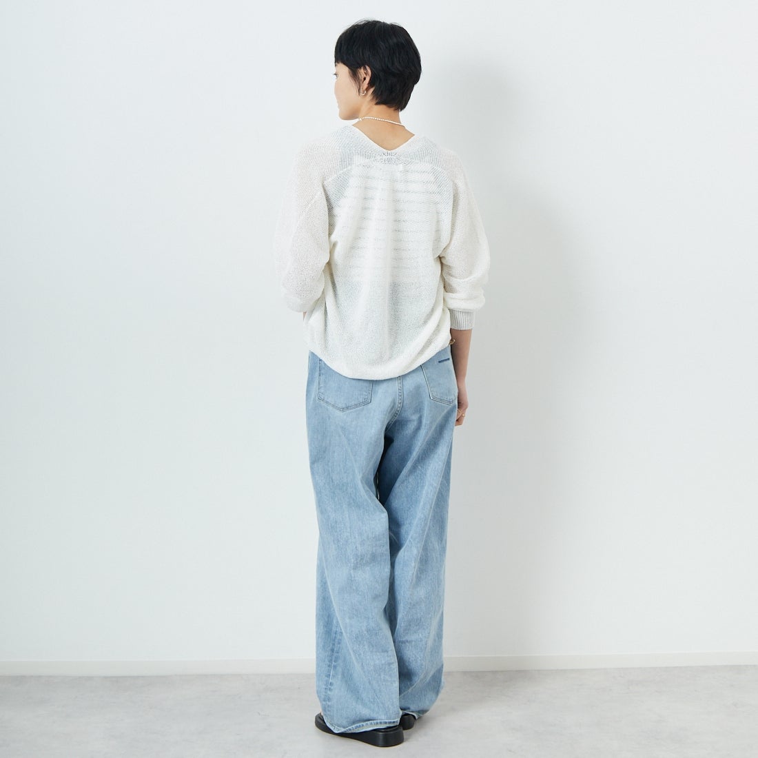 Jeans Factory Clothes [ジーンズファクトリークローズ] ホールガーメントカーディガン [113-2037] ｵﾌ &&モデル身長：160cm 着用サイズ：F&&