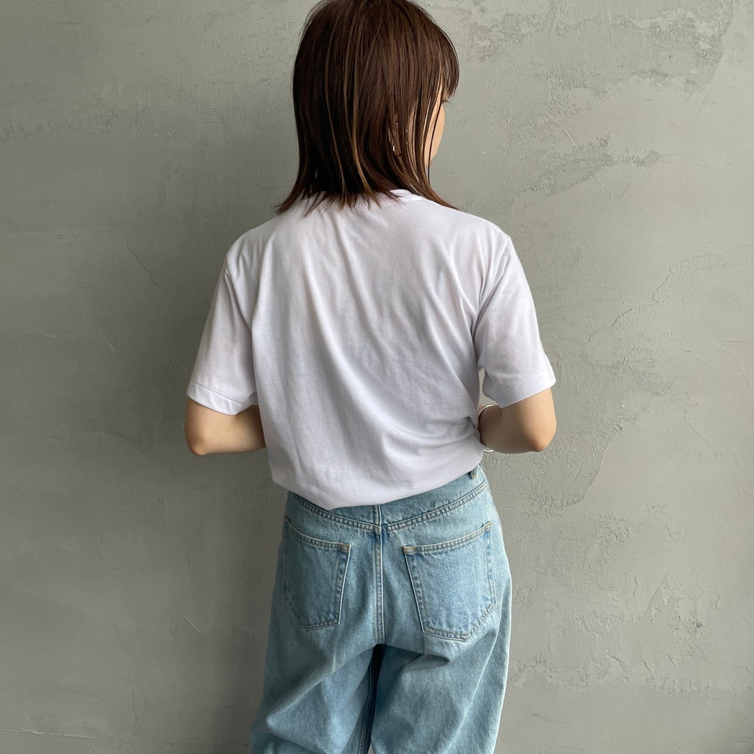 DANTON [ダントン] 無地インナーTシャツ [DT-C0195CVT] WHITE &&モデル身長：158cm 着用サイズ：S&&