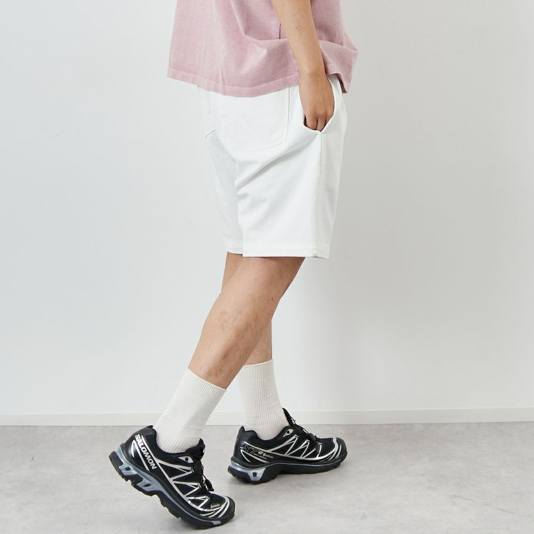 ONEITA [オニータ] ピグメント刺繍ショーツT [2522-422IN] WHITE &&モデル身長：179cm 着用サイズ：L&&