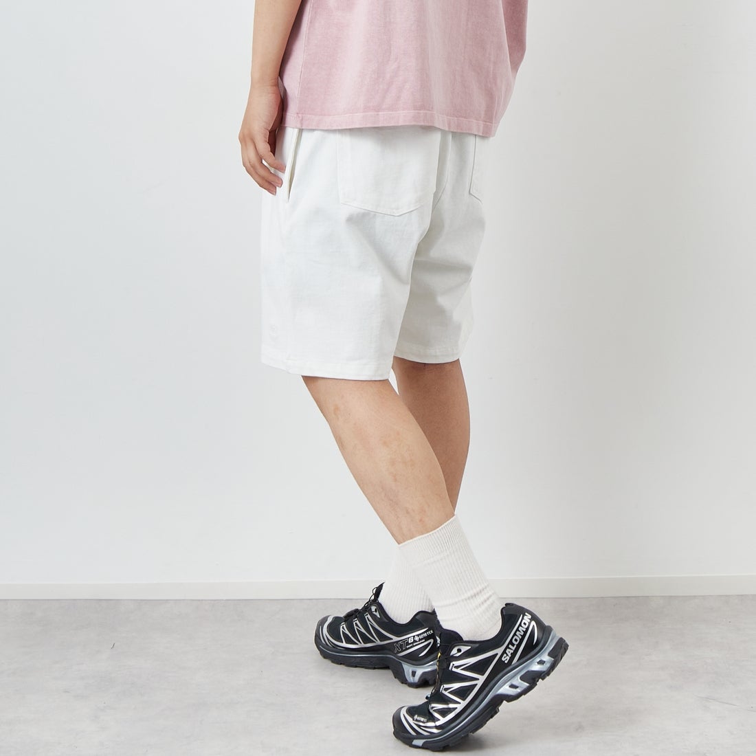 ONEITA [オニータ] ピグメント刺繍ショーツT [2522-422IN] WHITE &&モデル身長：179cm 着用サイズ：L&&