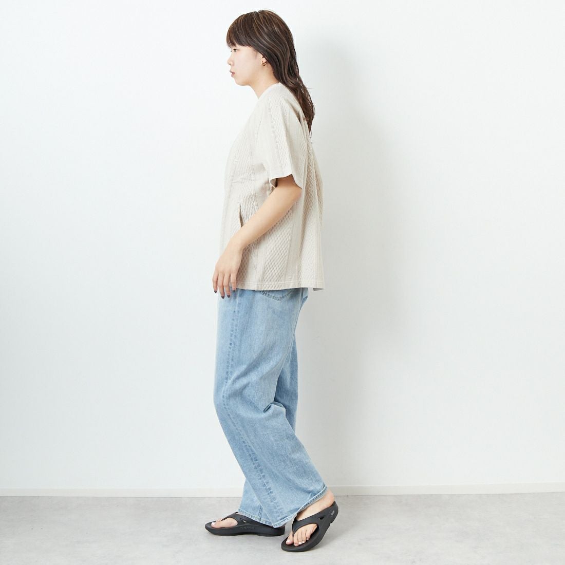 ILL ONE EIGHTY [イル ワンエイティ] ケーブルクルーネック [ILL251-16] IVORY &&モデル身長：167cm 着用サイズ：S&&