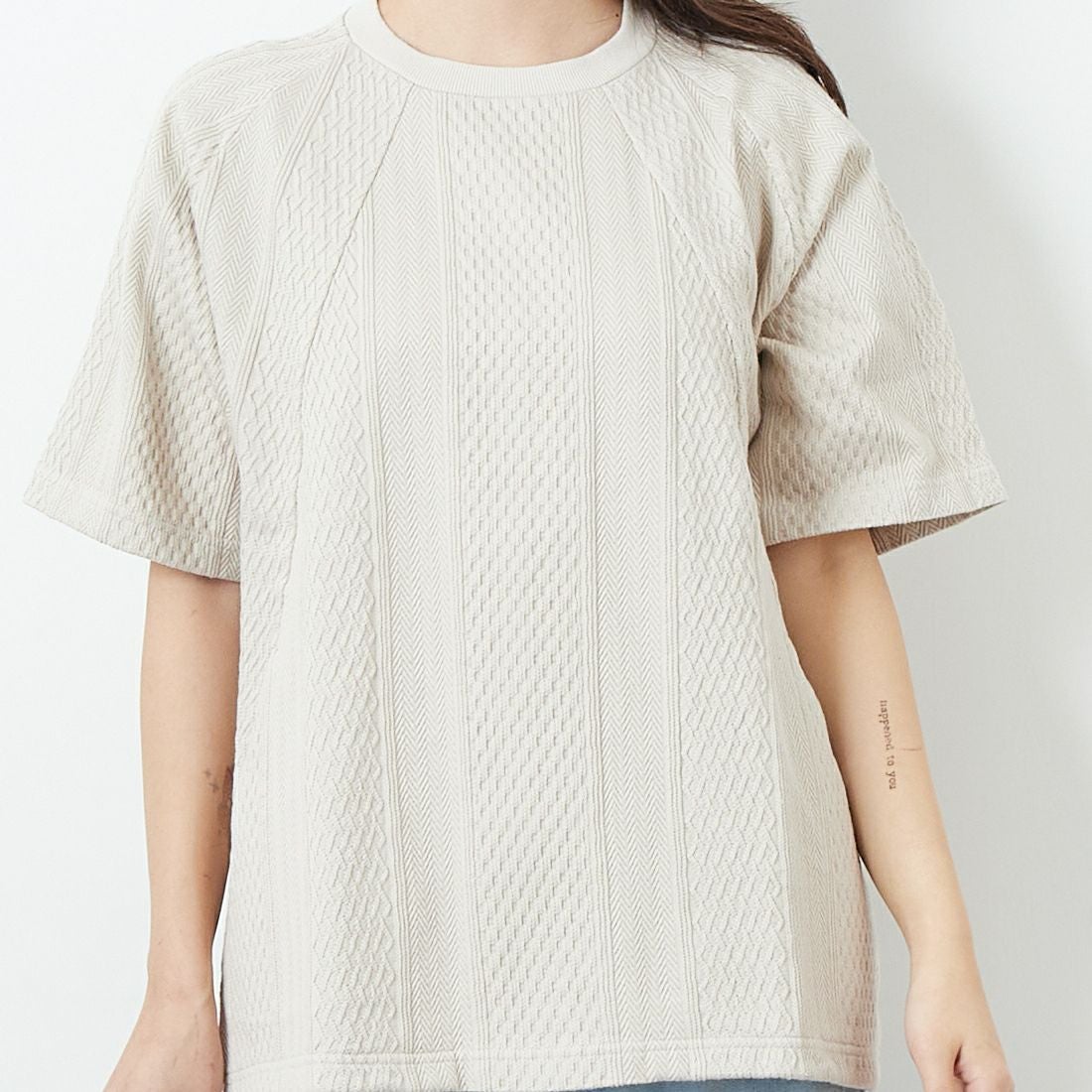 ILL ONE EIGHTY [イル ワンエイティ] ケーブルクルーネック [ILL251-16] IVORY &&モデル身長：167cm 着用サイズ：S&&