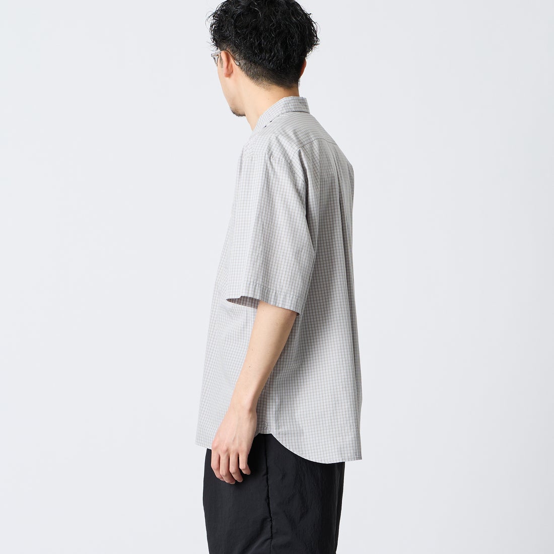 DANTON [ダントン] コットンポプリン ショートスリーブチェックワークシャツ [DT-B0049CPP] GRY/WHT CK &&モデル身長：168cm 着用サイズ：40&&