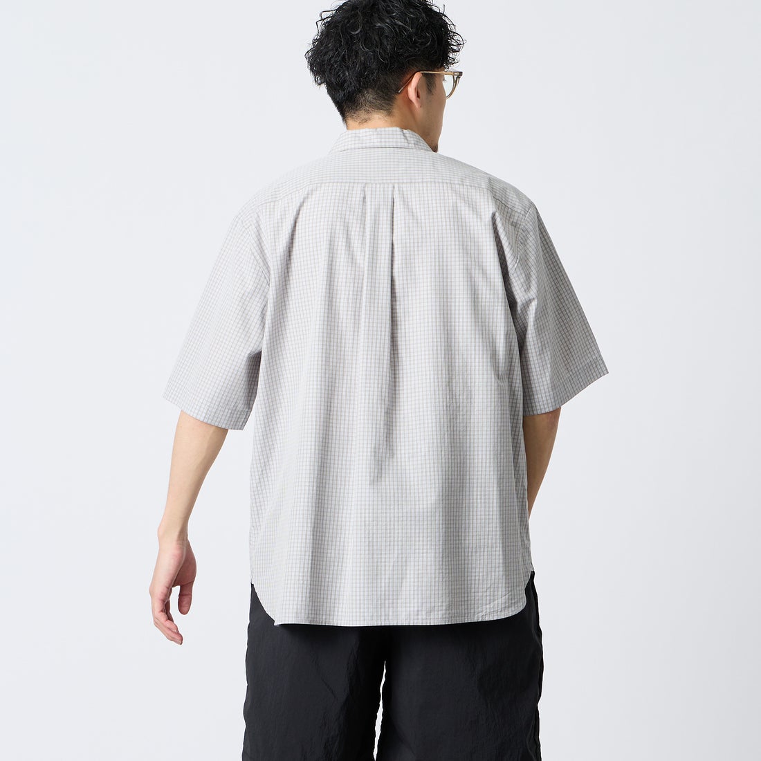 DANTON [ダントン] コットンポプリン ショートスリーブチェックワークシャツ [DT-B0049CPP] GRY/WHT CK &&モデル身長：168cm 着用サイズ：40&&