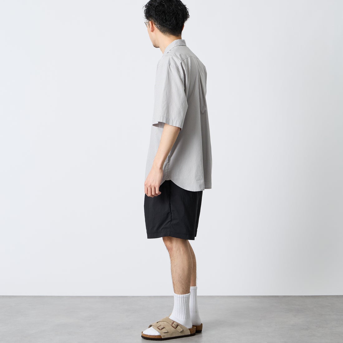 DANTON [ダントン] コットンポプリン ショートスリーブチェックワークシャツ [DT-B0049CPP] GRY/WHT CK &&モデル身長：168cm 着用サイズ：40&&
