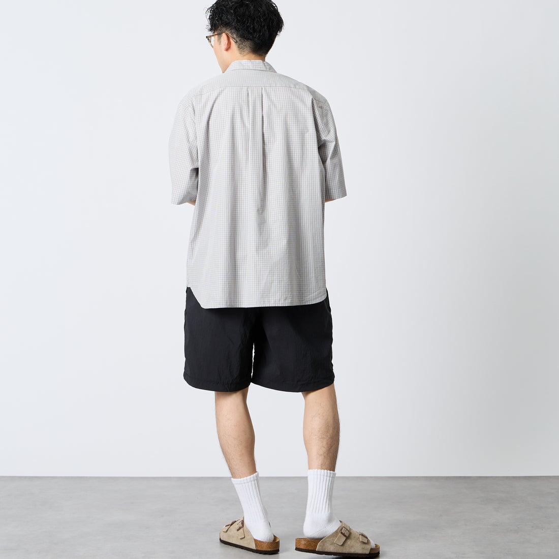DANTON [ダントン] コットンポプリン ショートスリーブチェックワークシャツ [DT-B0049CPP] GRY/WHT CK &&モデル身長：168cm 着用サイズ：40&&