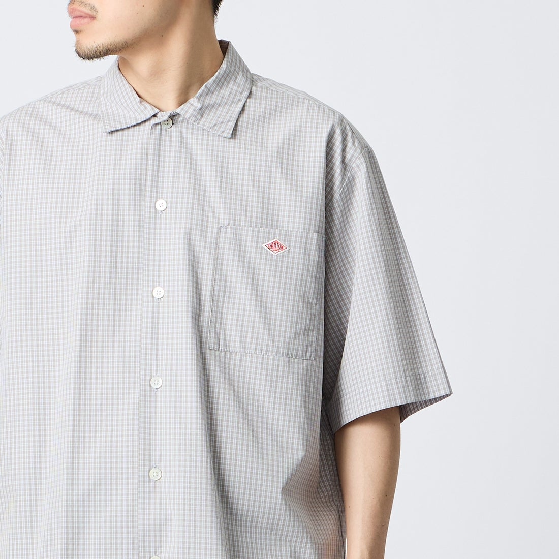 DANTON [ダントン] コットンポプリン ショートスリーブチェックワークシャツ [DT-B0049CPP] GRY/WHT CK &&モデル身長：168cm 着用サイズ：40&&
