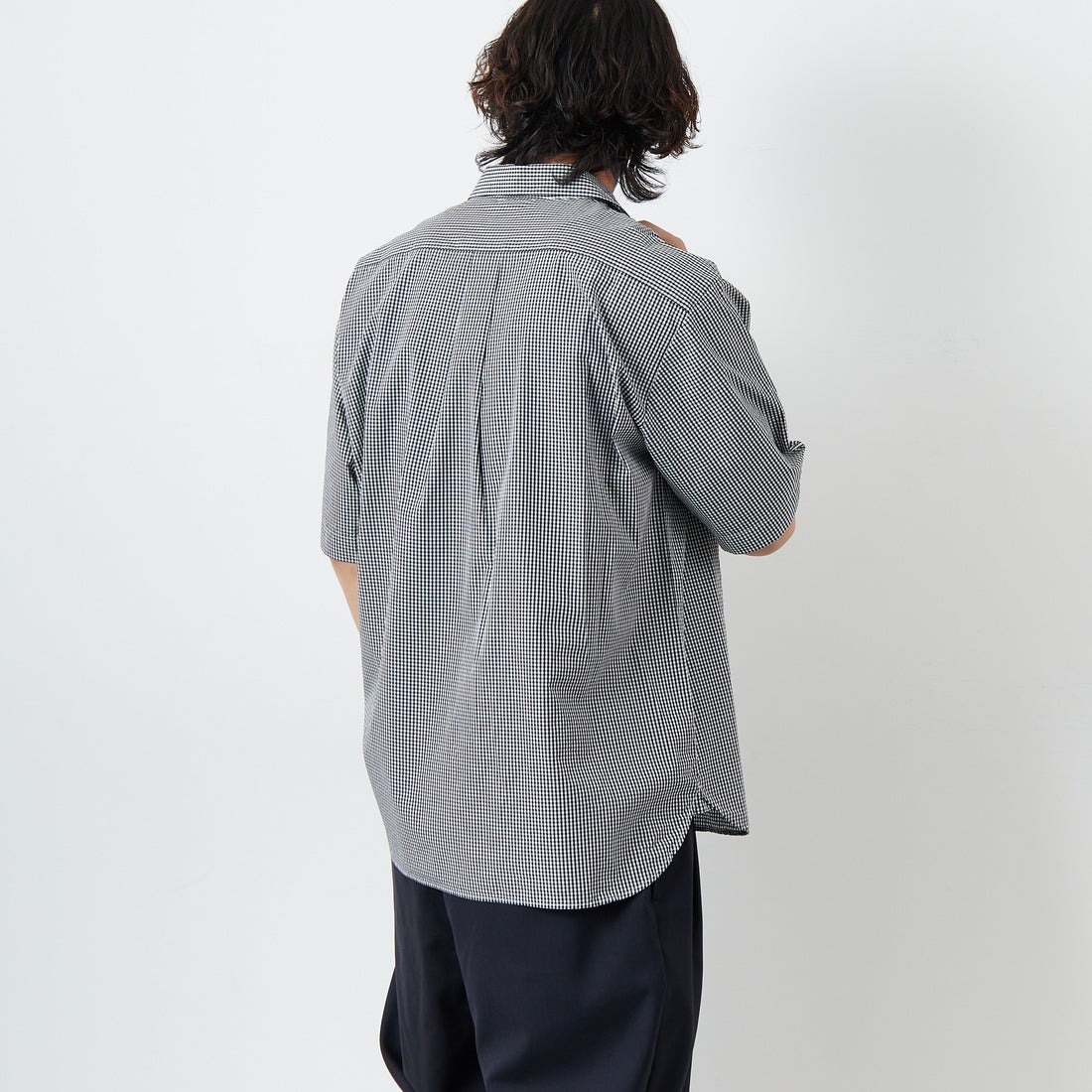 DANTON [ダントン] コットンポプリン ショートスリーブチェックワークシャツ [DT-B0049CPP] BLK GNGM &&モデル身長：179cm 着用サイズ：42&&