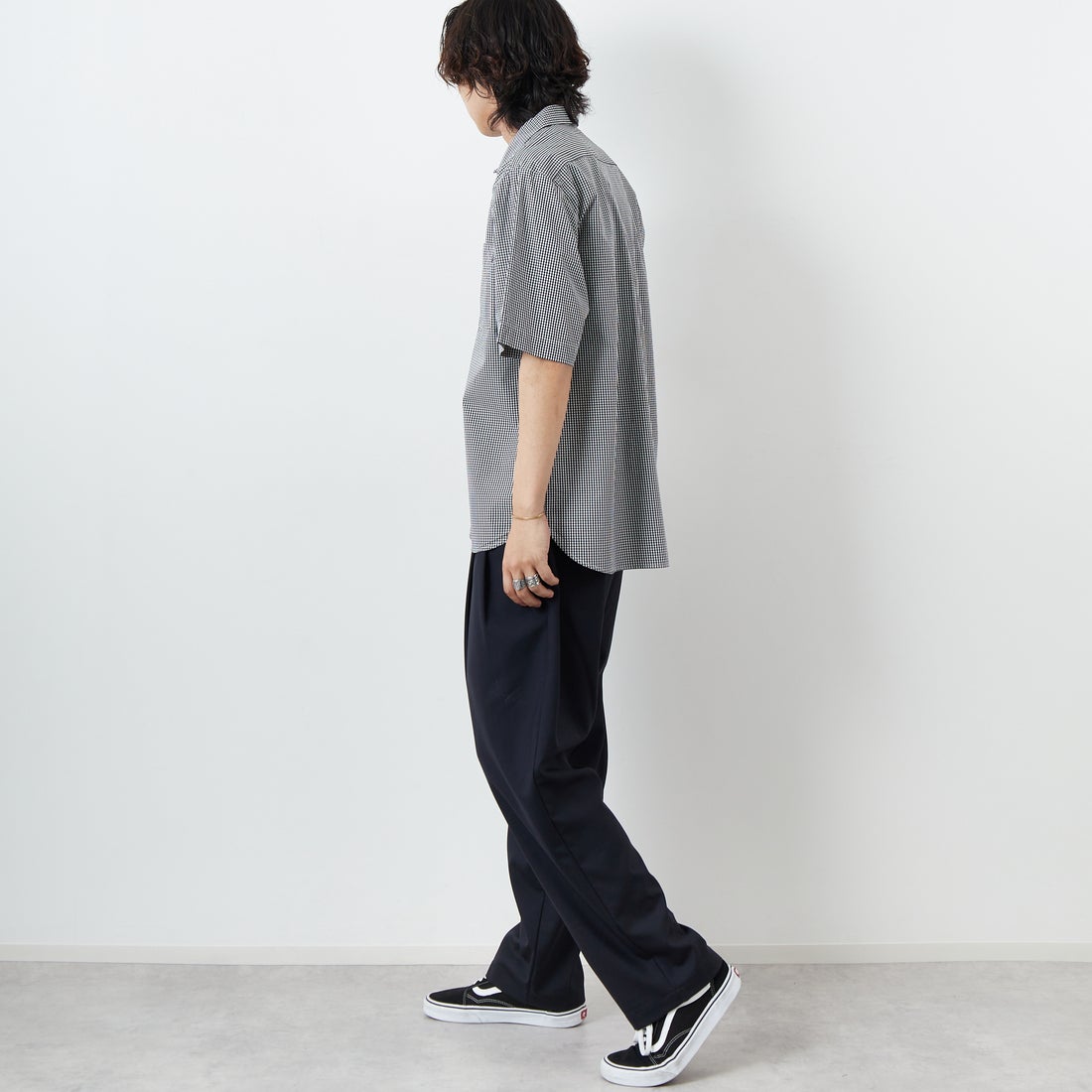 DANTON [ダントン] コットンポプリン ショートスリーブチェックワークシャツ [DT-B0049CPP] BLK GNGM &&モデル身長：179cm 着用サイズ：42&&