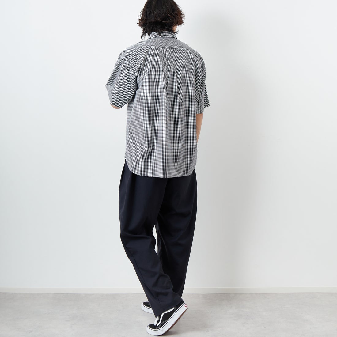 DANTON [ダントン] コットンポプリン ショートスリーブチェックワークシャツ [DT-B0049CPP] BLK GNGM &&モデル身長：179cm 着用サイズ：42&&