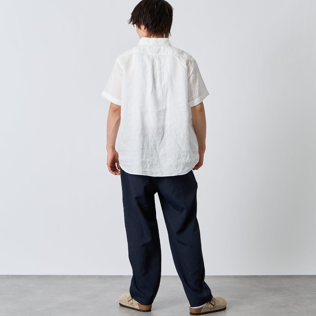 DANTON [ダントン] ラウンドカラー リネンクロスプルオーバーシャツ [DT-B0284FLI] WHITE &&モデル身長：177cm 着用サイズ：42&&ントン] ラウンドカラー リネンクロスプルオーバーシャツ [DT-B0284FLI]