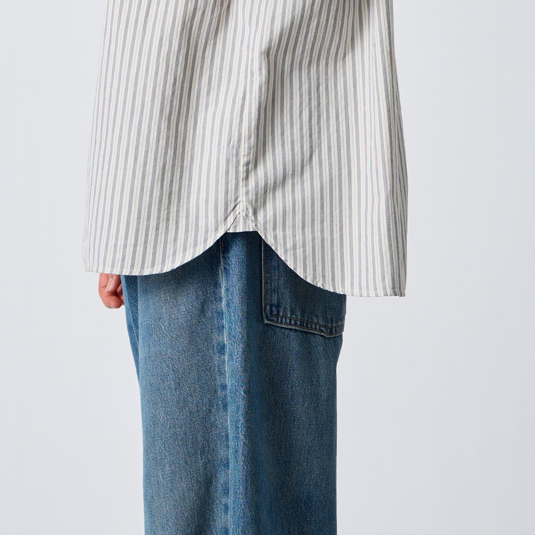 DANTON [ダントン] コットンリネン ストライプバンドカラーシャツ [JD-3788SCP] ECR/CHR ST &&モデル身長：177cm 着用サイズ：42&&