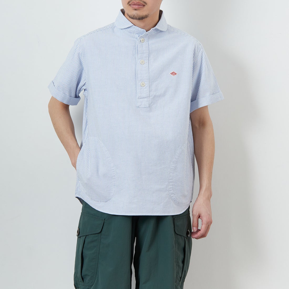 DANTON [ダントン] ラウンドカラー チェックプルオーバーシャツ [DT