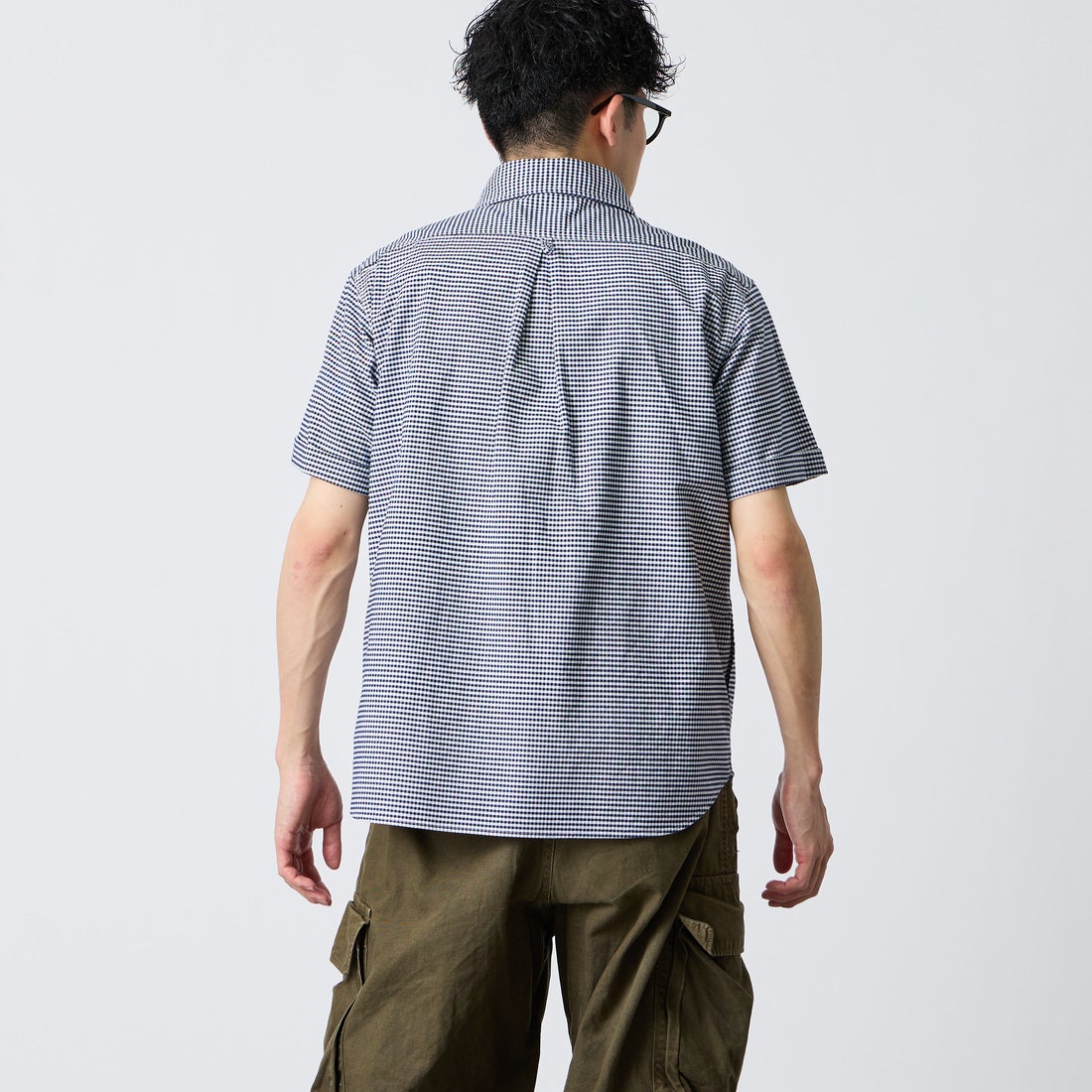 DANTON [ダントン] ラウンドカラー チェックプルオーバーシャツ [DT-B0284OXP] NV/WH GNGM &&モデル身長：168cm 着用サイズ：38&&