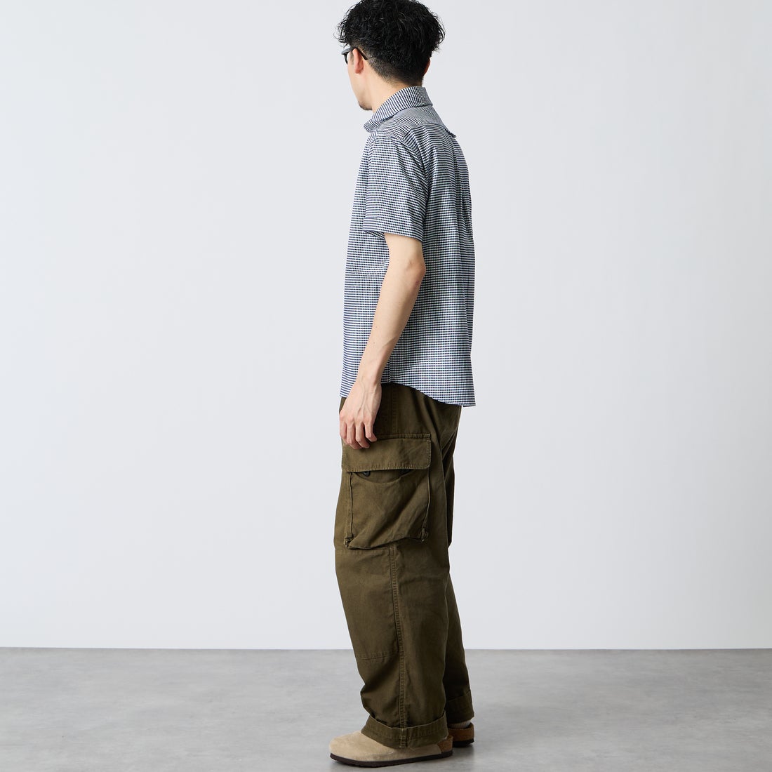 DANTON [ダントン] ラウンドカラー チェックプルオーバーシャツ [DT-B0284OXP] NV/WH GNGM &&モデル身長：168cm 着用サイズ：38&&