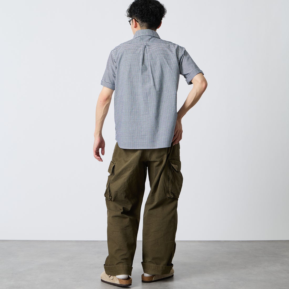 DANTON [ダントン] ラウンドカラー チェックプルオーバーシャツ [DT-B0284OXP] NV/WH GNGM &&モデル身長：168cm 着用サイズ：38&&