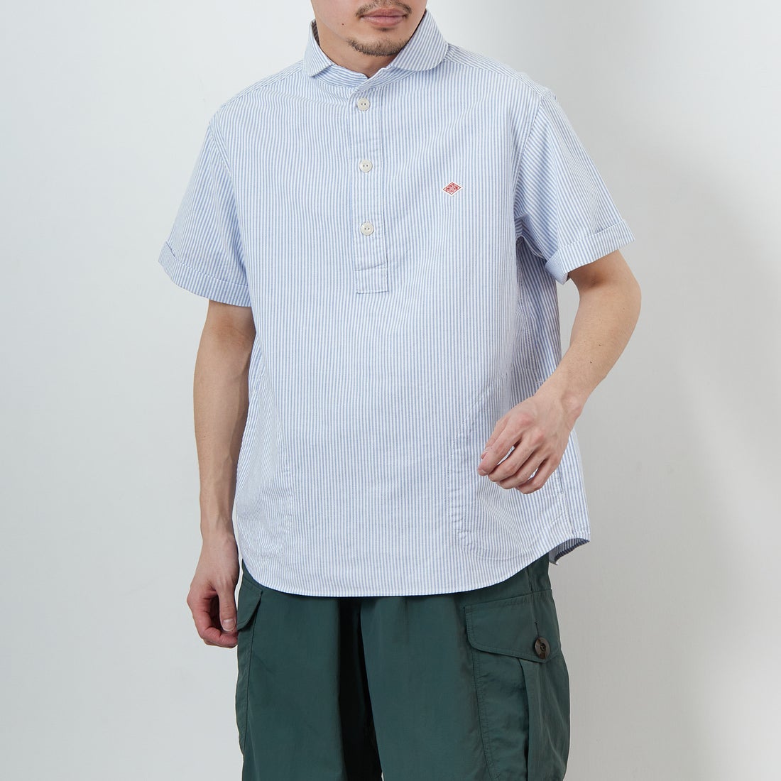 DANTON [ダントン] ラウンドカラー チェックプルオーバーシャツ [DT