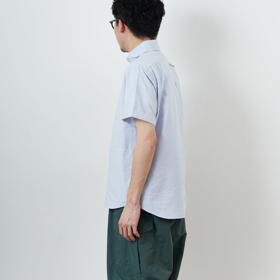 DANTON [ダントン] ラウンドカラー チェックプルオーバーシャツ [DT-B0284OXP] SAX/WHT ST &&モデル身長：168cm 着用サイズ：38&&