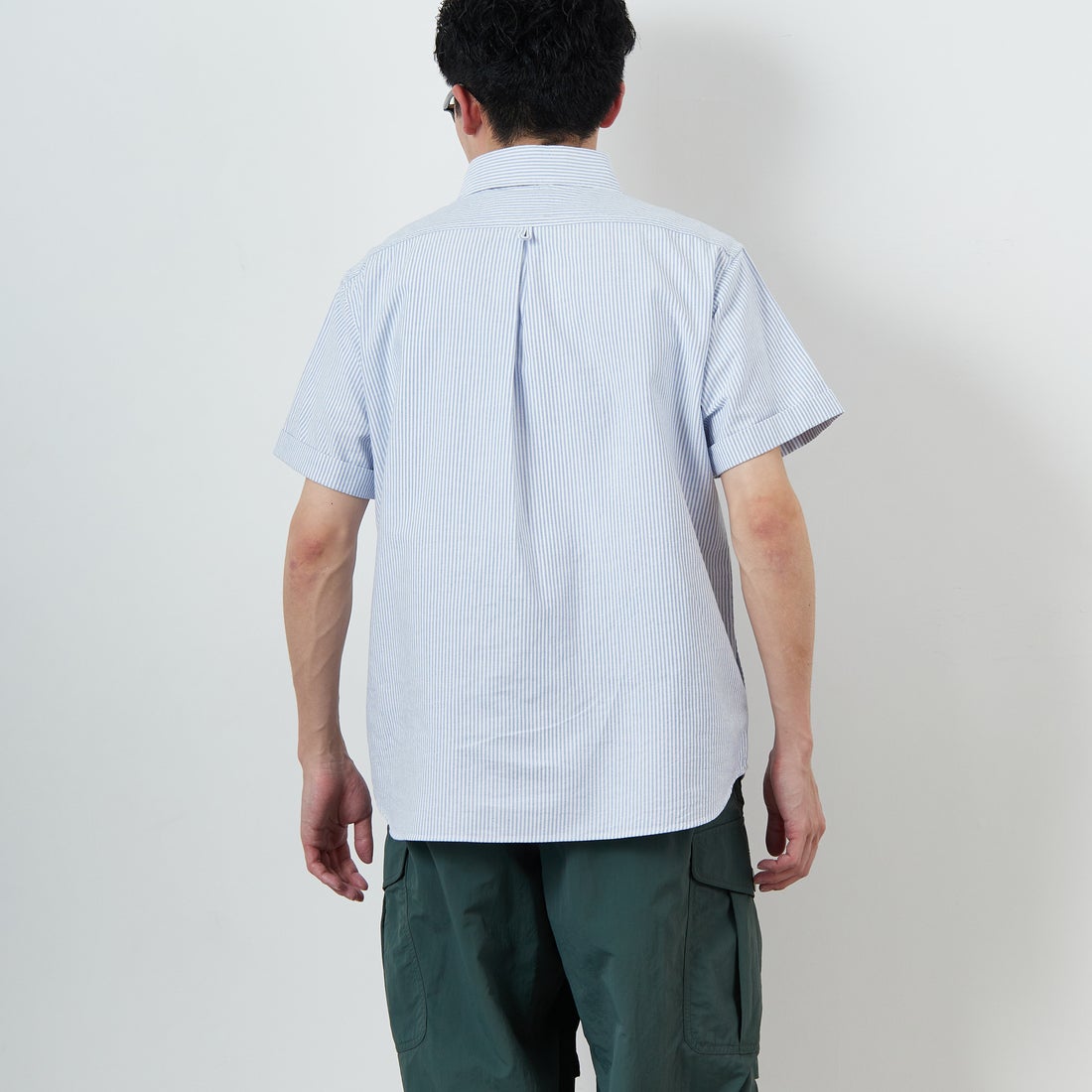 DANTON [ダントン] ラウンドカラー チェックプルオーバーシャツ [DT-B0284OXP] SAX/WHT ST &&モデル身長：168cm 着用サイズ：38&&