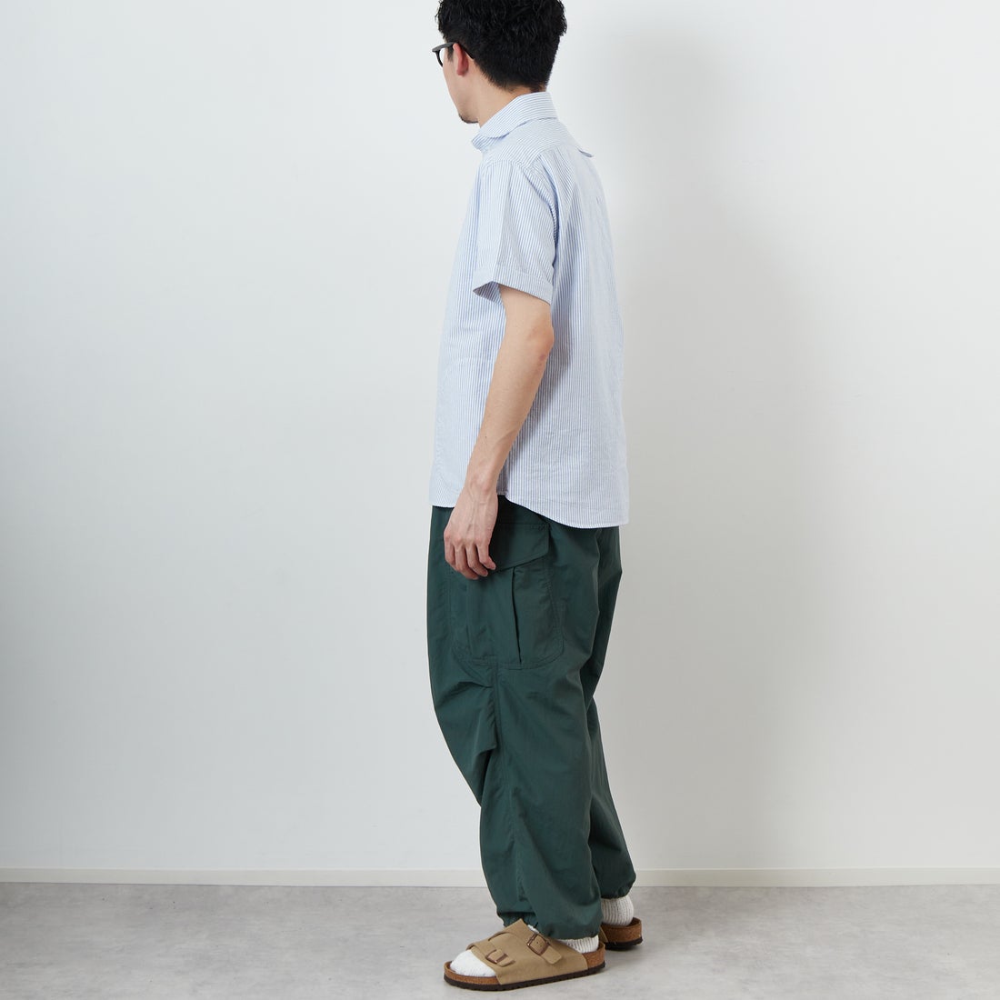DANTON [ダントン] ラウンドカラー チェックプルオーバーシャツ [DT-B0284OXP] SAX/WHT ST &&モデル身長：168cm 着用サイズ：38&&