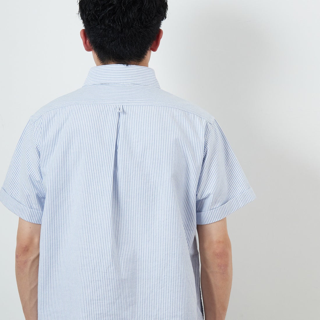 DANTON [ダントン] ラウンドカラー チェックプルオーバーシャツ [DT-B0284OXP] SAX/WHT ST &&モデル身長：168cm 着用サイズ：38&&