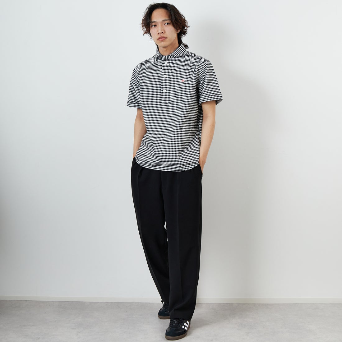 DANTON [ダントン] ラウンドカラー チェックプルオーバーシャツ [DT