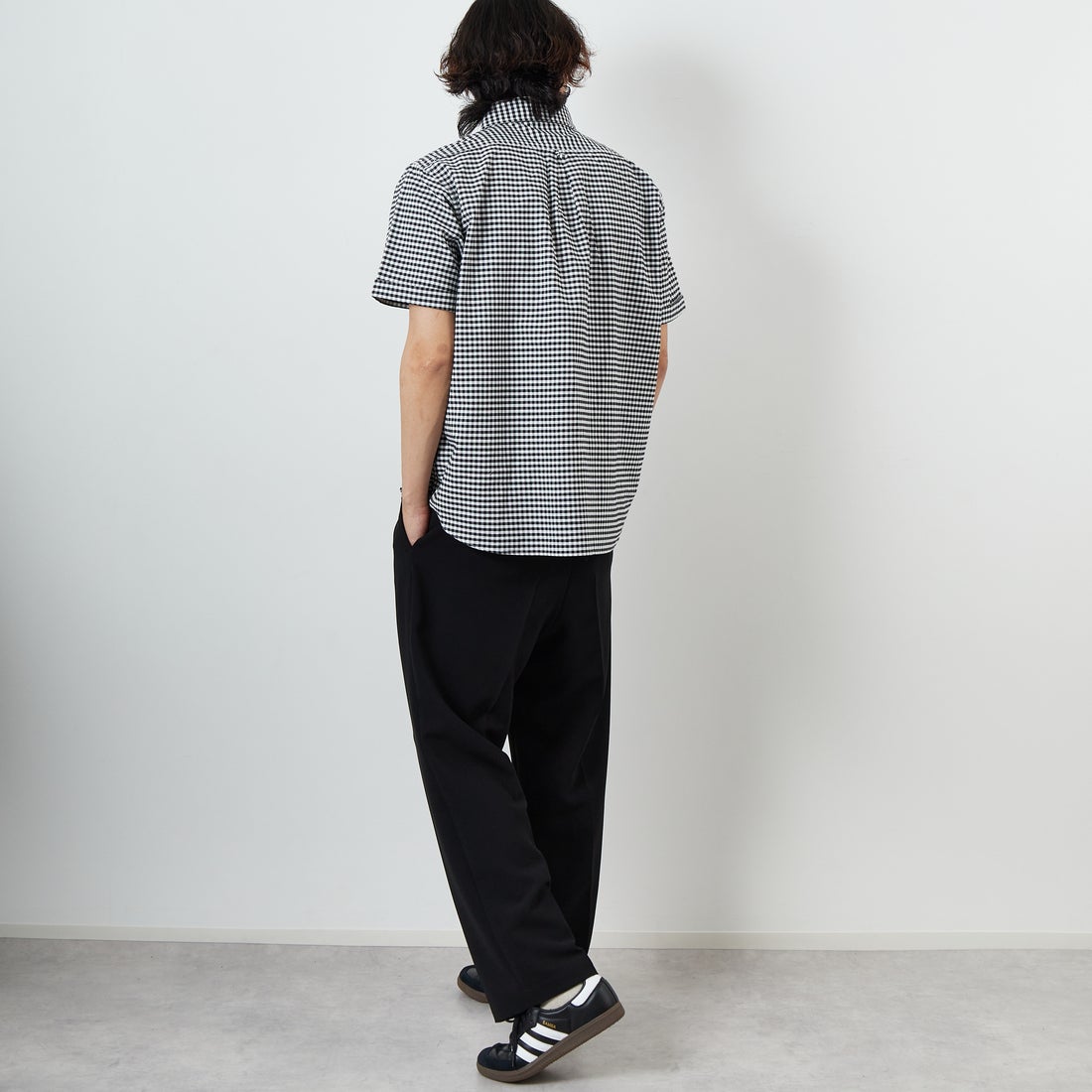 DANTON [ダントン] ラウンドカラー チェックプルオーバーシャツ [DT-B0284OXP] BK/WH GNGM &&モデル身長：179cm 着用サイズ：42&&