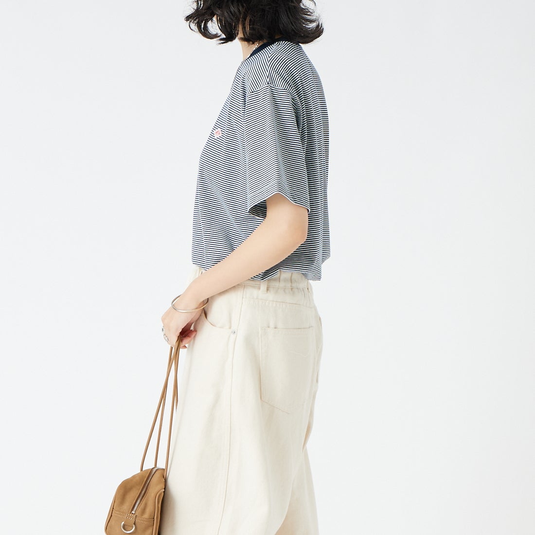 DANTON [ダントン] ボーダーインナーTシャツ [DT-C0195CVT] NAVY/WHITE &&モデル身長：162cm 着用サイズ：M&&