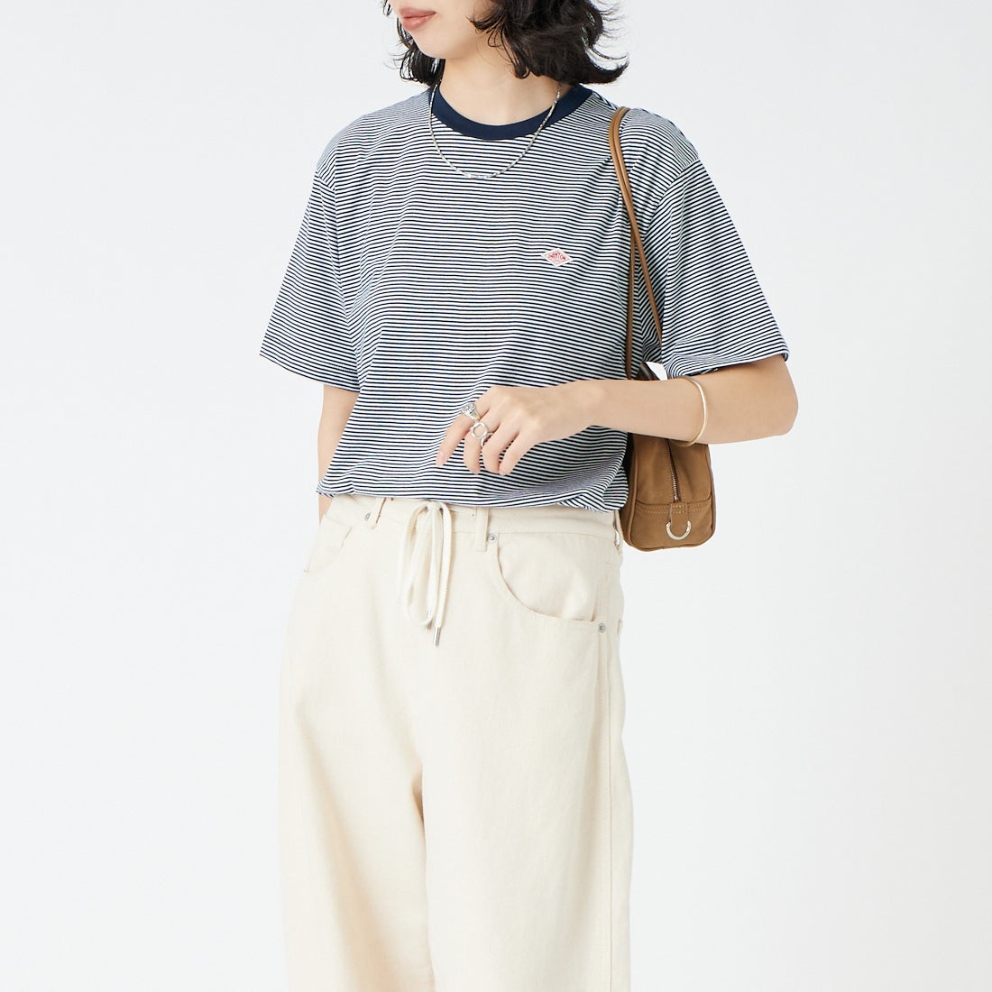DANTON [ダントン] ボーダーインナーTシャツ [DT-C0195CVT] NAVY/WHITE &&モデル身長：162cm 着用サイズ：M&&