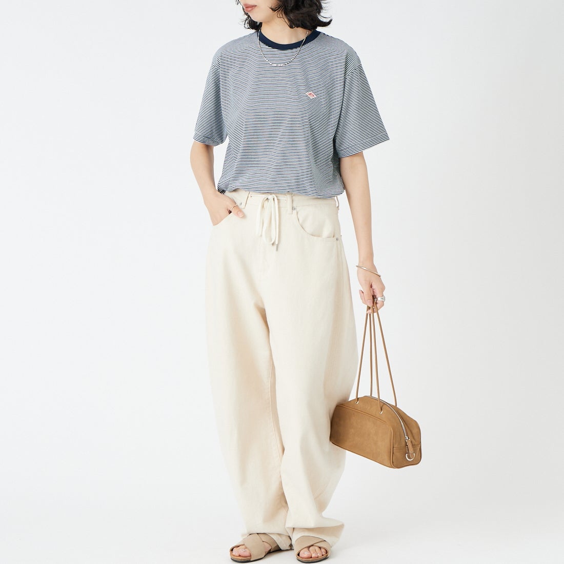 DANTON [ダントン] ボーダーインナーTシャツ [DT-C0195CVT] NAVY/WHITE &&モデル身長：162cm 着用サイズ：M&&