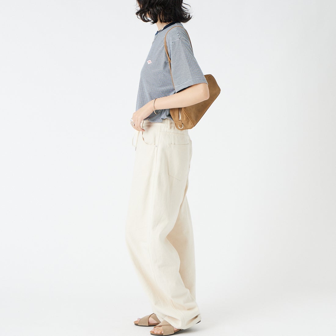 DANTON [ダントン] ボーダーインナーTシャツ [DT-C0195CVT] NAVY/WHITE &&モデル身長：162cm 着用サイズ：M&&