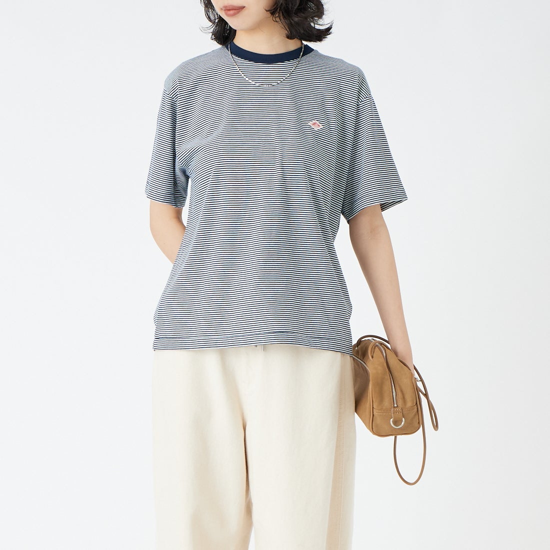 DANTON [ダントン] ボーダーインナーTシャツ [DT-C0195CVT] NAVY/WHITE &&モデル身長：162cm 着用サイズ：M&&