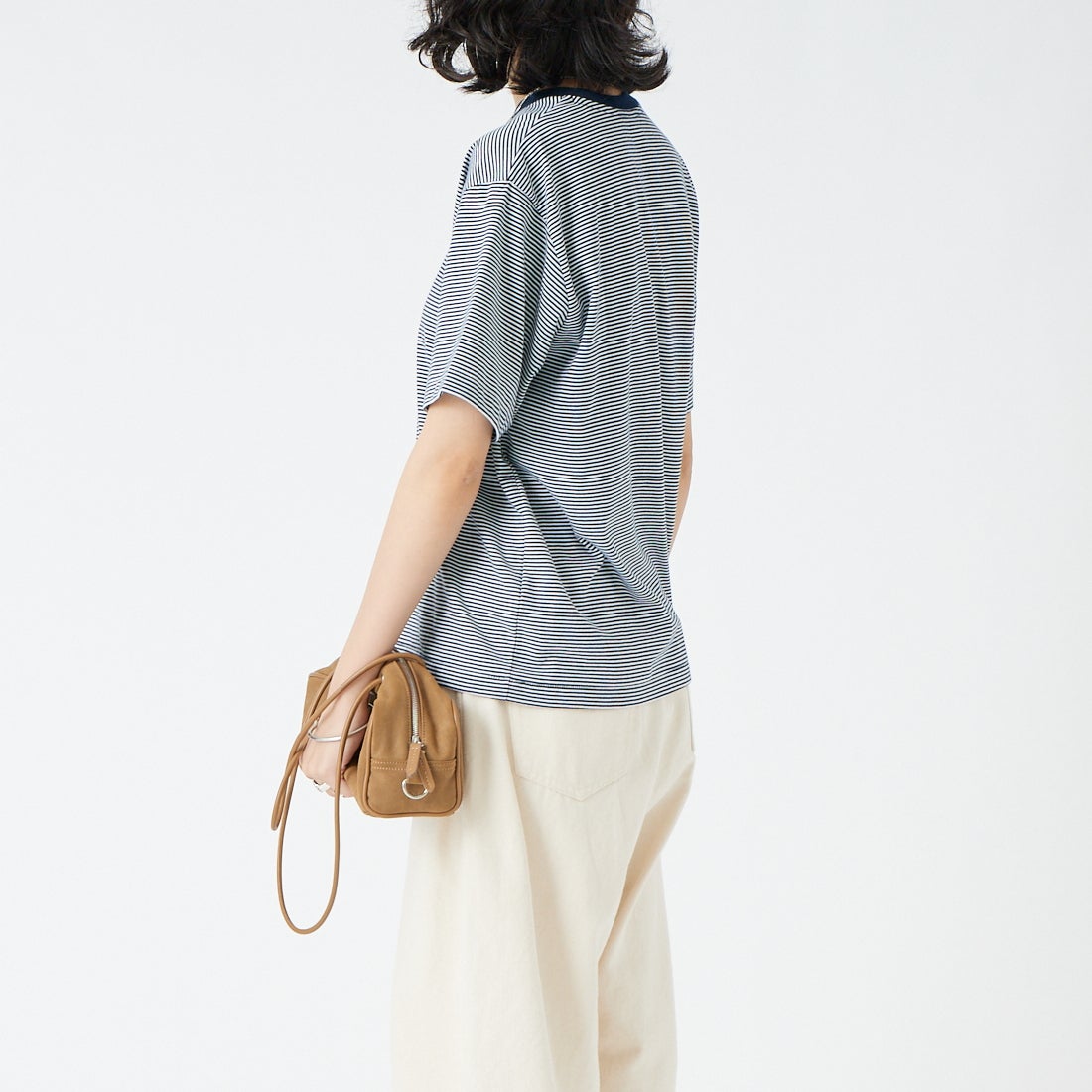DANTON [ダントン] ボーダーインナーTシャツ [DT-C0195CVT] NAVY/WHITE &&モデル身長：162cm 着用サイズ：M&&