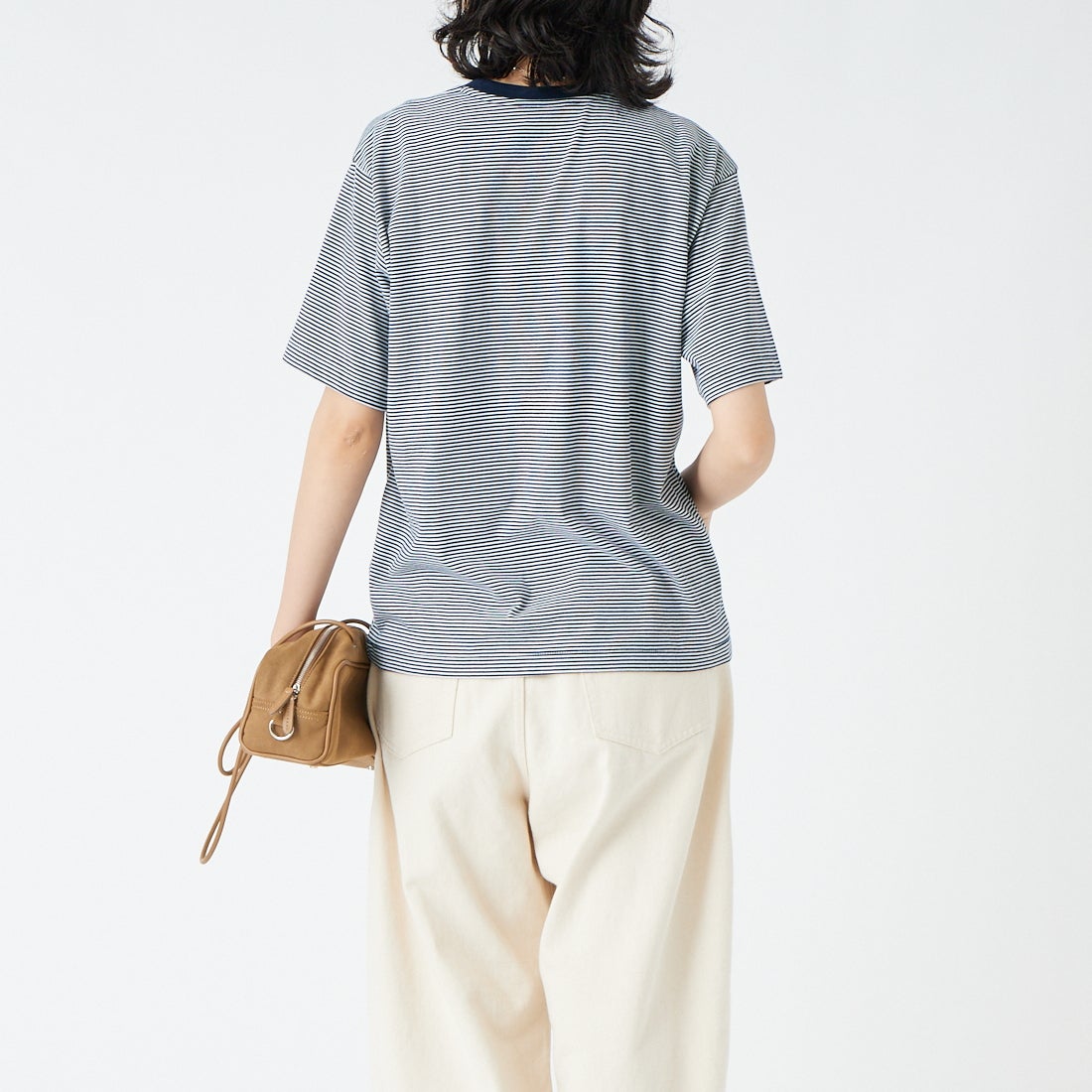 DANTON [ダントン] ボーダーインナーTシャツ [DT-C0195CVT] NAVY/WHITE &&モデル身長：162cm 着用サイズ：M&&