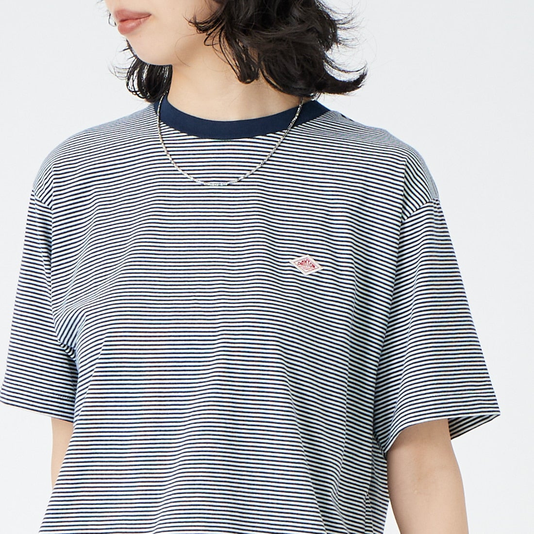 DANTON [ダントン] ボーダーインナーTシャツ [DT-C0195CVT] NAVY/WHITE &&モデル身長：162cm 着用サイズ：M&&