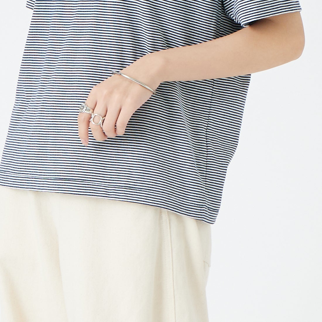 DANTON [ダントン] ボーダーインナーTシャツ [DT-C0195CVT] NAVY/WHITE &&モデル身長：162cm 着用サイズ：M&&