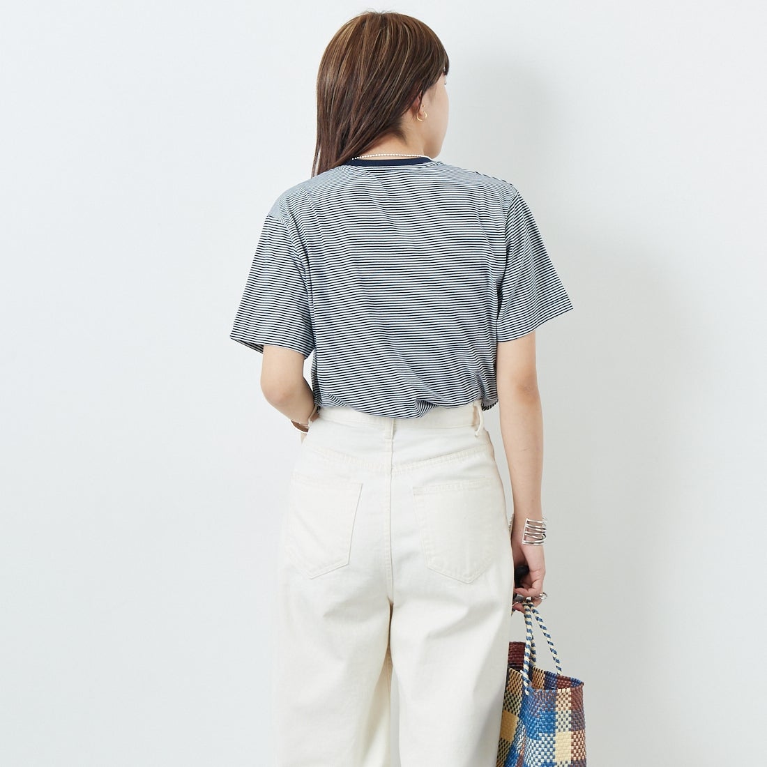 DANTON [ダントン] ボーダーインナーTシャツ [DT-C0195CVT] NAVY/WHITE &&モデル身長：167cm 着用サイズ：S&&