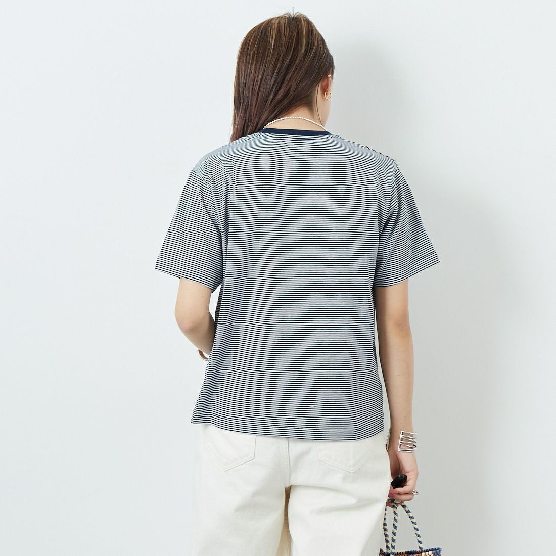 DANTON [ダントン] ボーダーインナーTシャツ [DT-C0195CVT] NAVY/WHITE &&モデル身長：167cm 着用サイズ：S&&