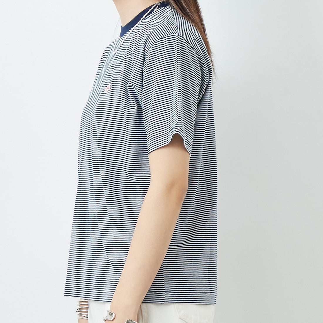 DANTON [ダントン] ボーダーインナーTシャツ [DT-C0195CVT] NAVY/WHITE &&モデル身長：167cm 着用サイズ：S&&