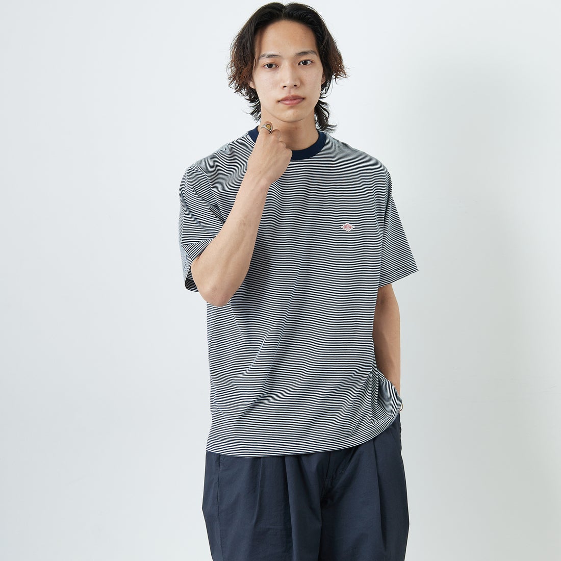 DANTON [ダントン] ボーダーインナーTシャツ [DT-C0196CVT] NAVY/WHITE &&モデル身長：179cm 着用サイズ：XL&&