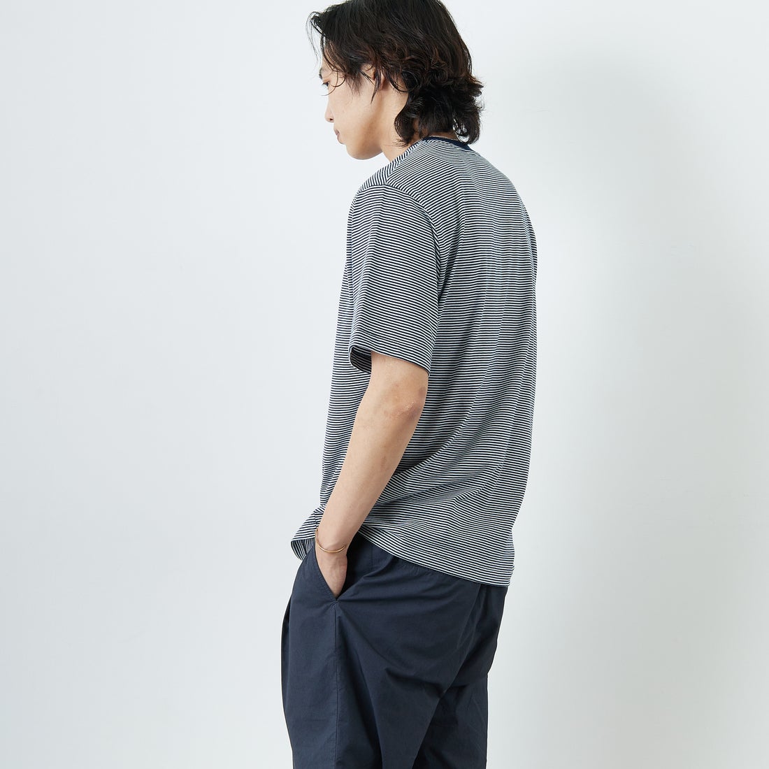 DANTON [ダントン] ボーダーインナーTシャツ [DT-C0196CVT] NAVY/WHITE &&モデル身長：179cm 着用サイズ：XL&&