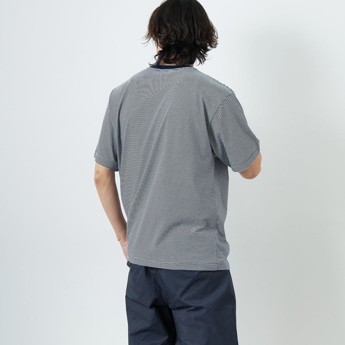 DANTON [ダントン] ボーダーインナーTシャツ [DT-C0196CVT] NAVY/WHITE &&モデル身長：179cm 着用サイズ：XL&&