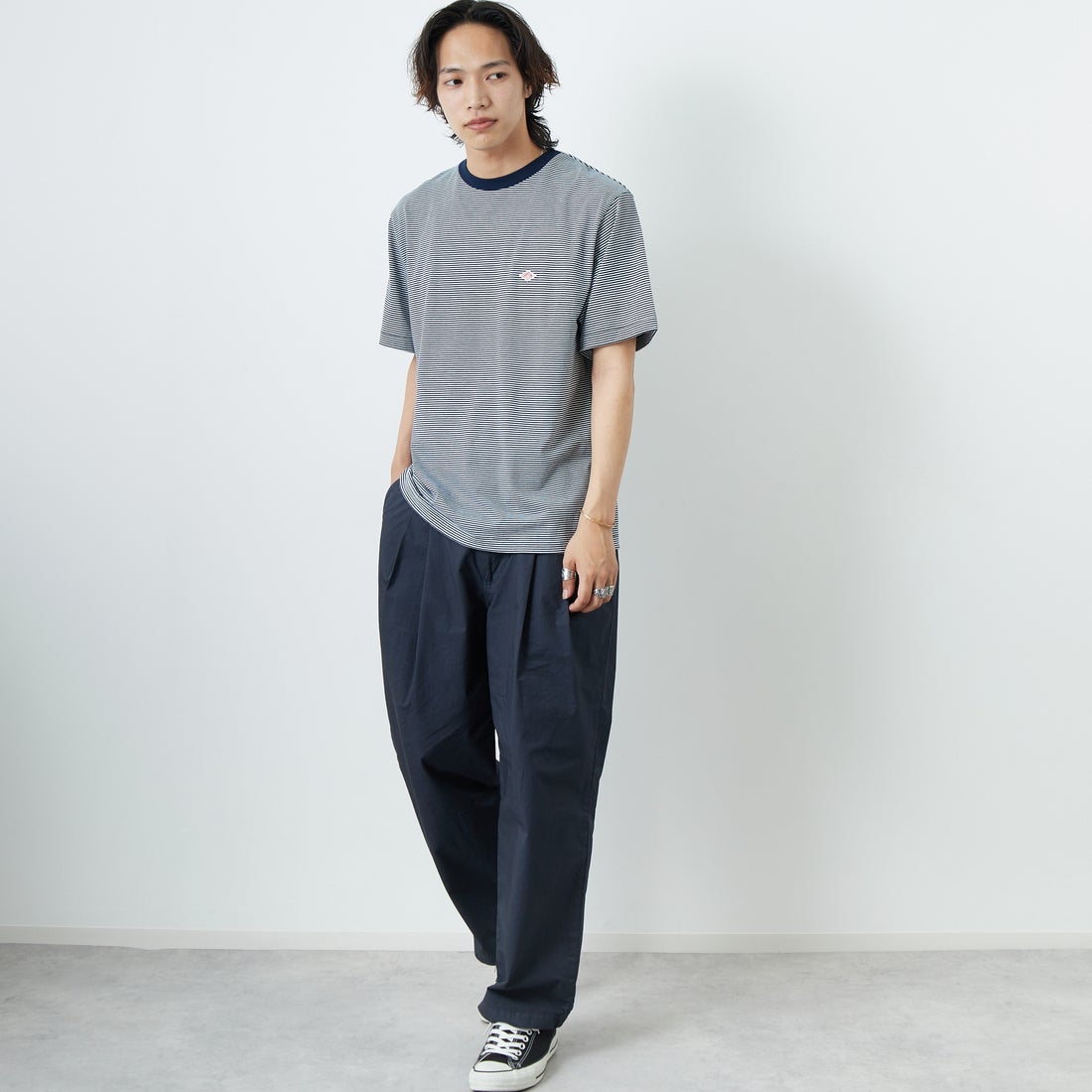 DANTON [ダントン] ボーダーインナーTシャツ [DT-C0196CVT] NAVY/WHITE &&モデル身長：179cm 着用サイズ：XL&&